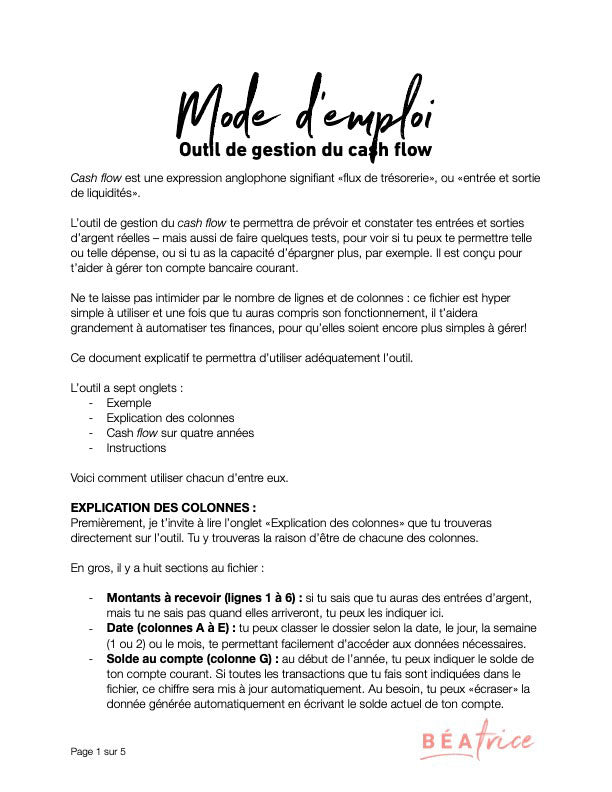 Outil de gestion du cash flow